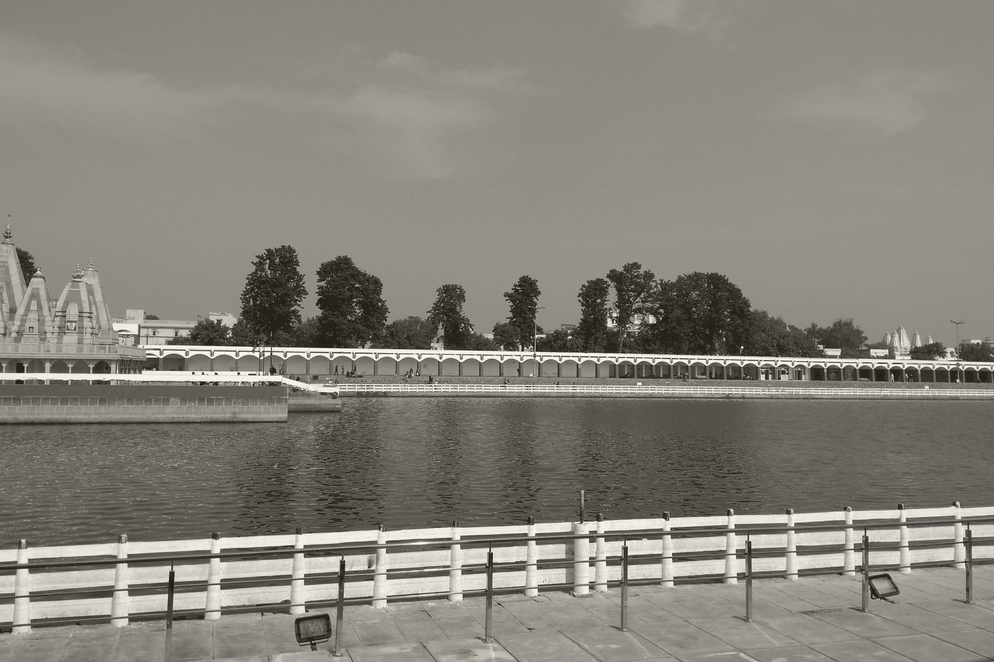 Brahma Sarovar at Kurukshetra, a broad sacred tank with a temple on its bank