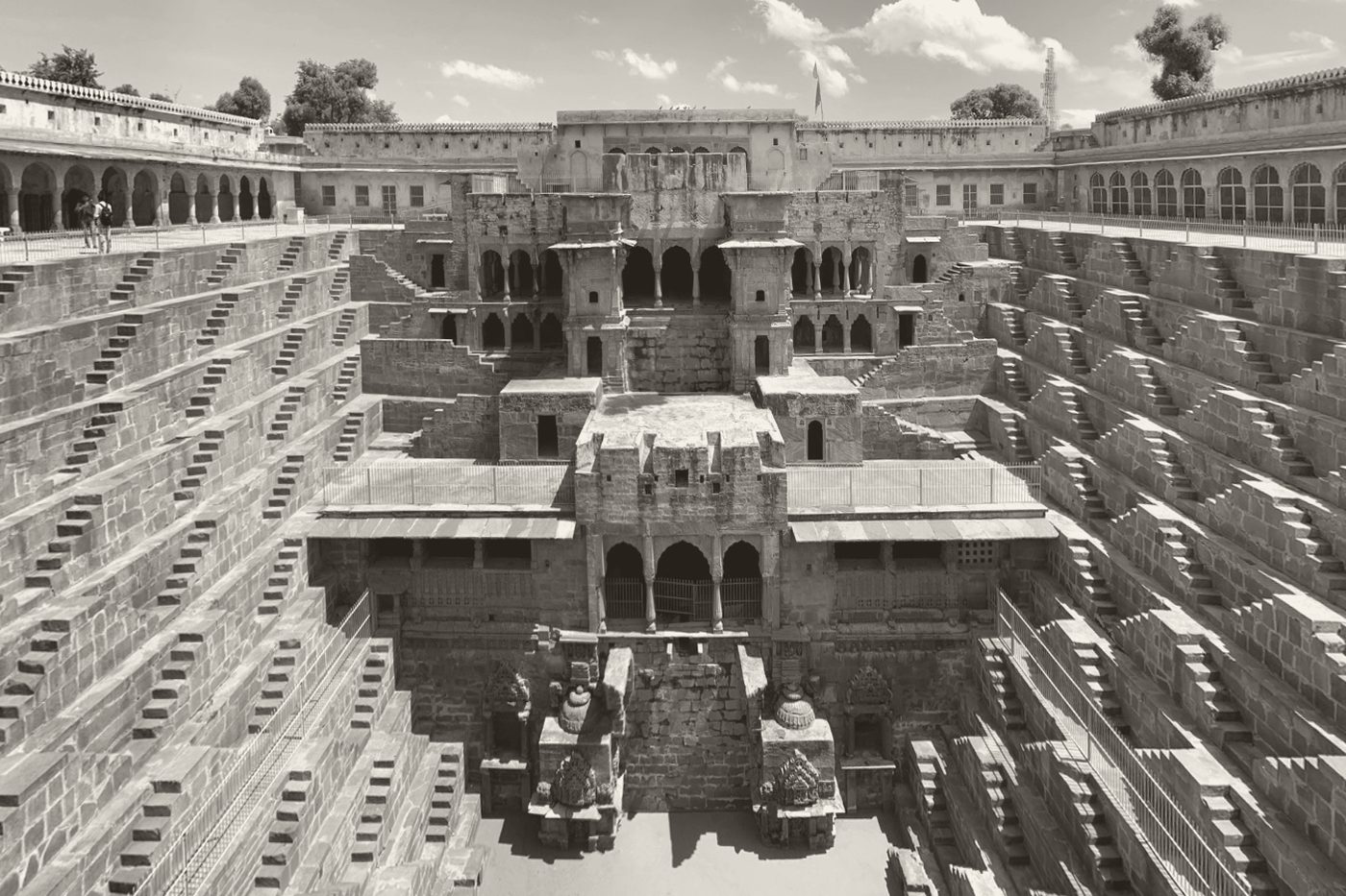 Chand Baori, a deep stepwell of geometric stairs